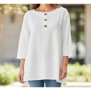 Preloved Unbranded Textured Button-Front Top Women’s Size M Minimalist Neutral